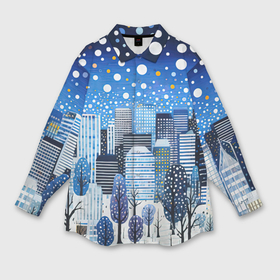 Мужская рубашка oversize 3D с принтом Новогодний синий ночной город в Курске,  |  | 