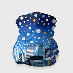 Бандана-труба 3D с принтом Новогодний синий ночной город в Новосибирске, 100% полиэстер, ткань с особыми свойствами — Activecool | плотность 150‒180 г/м2; хорошо тянется, но сохраняет форму | Тематика изображения на принте: 
