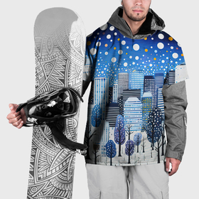 Накидка на куртку 3D с принтом Новогодний синий ночной город в Кировске, 100% полиэстер |  | 