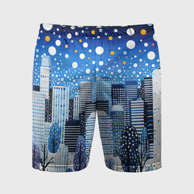 Мужские шорты спортивные с принтом Новогодний синий ночной город в Санкт-Петербурге,  |  | 