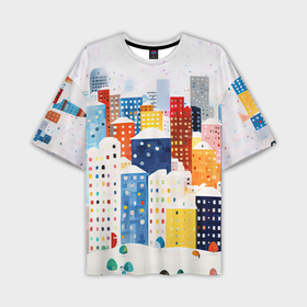 Мужская футболка oversize 3D с принтом День в новогоднем городе ,  |  | 