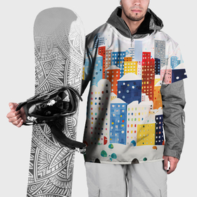 Накидка на куртку 3D с принтом День в новогоднем городе в Кировске, 100% полиэстер |  | 