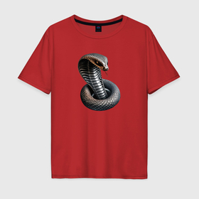 Мужская футболка хлопок Oversize с принтом Стальная кобра , 100% хлопок | свободный крой, круглый ворот, “спинка” длиннее передней части | Тематика изображения на принте: 