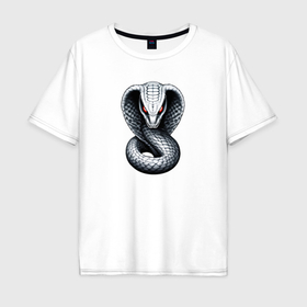 Мужская футболка хлопок Oversize с принтом Белая кобра , 100% хлопок | свободный крой, круглый ворот, “спинка” длиннее передней части | 