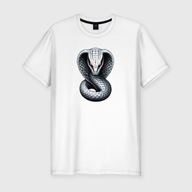 Мужская футболка хлопок Slim с принтом Белая кобра , 92% хлопок, 8% лайкра | приталенный силуэт, круглый вырез ворота, длина до линии бедра, короткий рукав | 