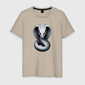 Мужская футболка хлопок с принтом Белая кобра , 100% хлопок | прямой крой, круглый вырез горловины, длина до линии бедер, слегка спущенное плечо. | 