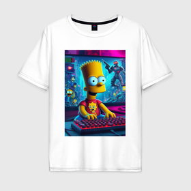 Мужская футболка хлопок Oversize с принтом Барт Симпсон увлёкся игрой в Кировске, 100% хлопок | свободный крой, круглый ворот, “спинка” длиннее передней части | 