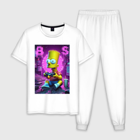 Мужская пижама хлопок с принтом Bart Simpson   cool gamer в Кировске, 100% хлопок | брюки и футболка прямого кроя, без карманов, на брюках мягкая резинка на поясе и по низу штанин
 | 