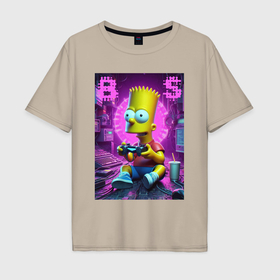 Мужская футболка хлопок Oversize с принтом Bart Simpson   cool gamer в Кировске, 100% хлопок | свободный крой, круглый ворот, “спинка” длиннее передней части | 