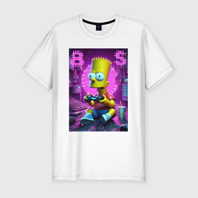 Мужская футболка хлопок Slim с принтом Bart Simpson   cool gamer в Кировске, 92% хлопок, 8% лайкра | приталенный силуэт, круглый вырез ворота, длина до линии бедра, короткий рукав | 