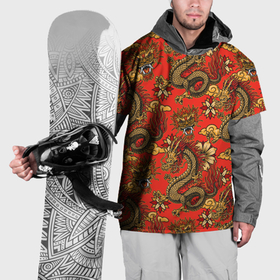 Накидка на куртку 3D с принтом Паттерн из драконов на красном фоне в Тюмени, 100% полиэстер |  | 