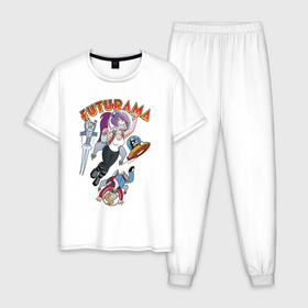 Мужская пижама хлопок с принтом Футурама в космосе в Санкт-Петербурге, 100% хлопок | брюки и футболка прямого кроя, без карманов, на брюках мягкая резинка на поясе и по низу штанин
 | 