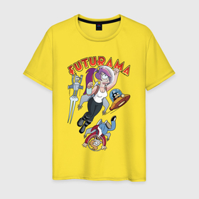 Мужская футболка хлопок с принтом Футурама в космосе в Кировске, 100% хлопок | прямой крой, круглый вырез горловины, длина до линии бедер, слегка спущенное плечо. | 