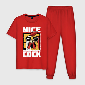 Мужская пижама хлопок с принтом Nice cock в Белгороде, 100% хлопок | брюки и футболка прямого кроя, без карманов, на брюках мягкая резинка на поясе и по низу штанин
 | 