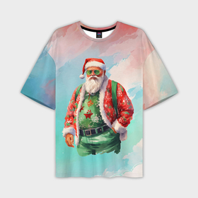 Мужская футболка oversize 3D с принтом Санта в стильном костюме ,  |  | Тематика изображения на принте: 