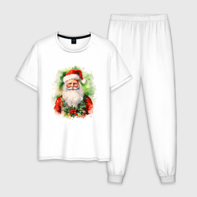 Мужская пижама хлопок с принтом Бородатый Санта в Екатеринбурге, 100% хлопок | брюки и футболка прямого кроя, без карманов, на брюках мягкая резинка на поясе и по низу штанин
 | Тематика изображения на принте: 