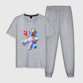 Мужская пижама хлопок с принтом Гомер Симпсон в открытом космосе , 100% хлопок | брюки и футболка прямого кроя, без карманов, на брюках мягкая резинка на поясе и по низу штанин
 | 