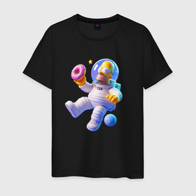 Мужская футболка хлопок с принтом Гомер Симпсон в открытом космосе в Санкт-Петербурге, 100% хлопок | прямой крой, круглый вырез горловины, длина до линии бедер, слегка спущенное плечо. | 