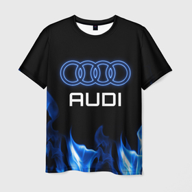Мужская футболка 3D с принтом Audi neon art в Санкт-Петербурге, 100% полиэфир | прямой крой, круглый вырез горловины, длина до линии бедер | 