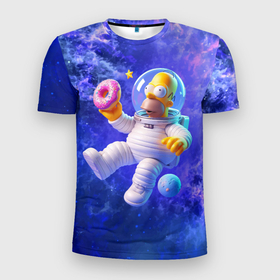 Мужская футболка 3D Slim с принтом Homer Simpson is a brave astronaut в Петрозаводске, 100% полиэстер с улучшенными характеристиками | приталенный силуэт, круглая горловина, широкие плечи, сужается к линии бедра | 