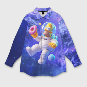 Мужская рубашка oversize 3D с принтом Homer Simpson is a brave astronaut в Кировске,  |  | 