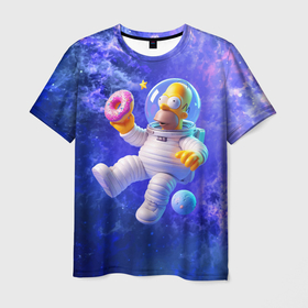 Мужская футболка 3D с принтом Homer Simpson is a brave astronaut в Курске, 100% полиэфир | прямой крой, круглый вырез горловины, длина до линии бедер | 