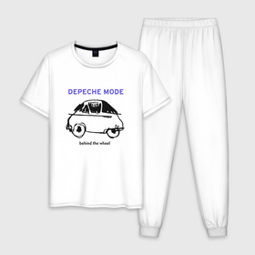 Мужская пижама хлопок с принтом Depeche Mode   Behind the wheel в Санкт-Петербурге, 100% хлопок | брюки и футболка прямого кроя, без карманов, на брюках мягкая резинка на поясе и по низу штанин
 | Тематика изображения на принте: 