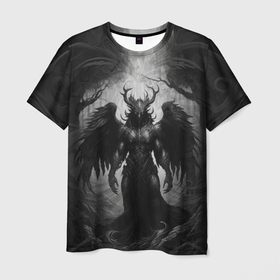 Мужская футболка 3D с принтом Крылатый демон с рогами в Курске, 100% полиэфир | прямой крой, круглый вырез горловины, длина до линии бедер | 