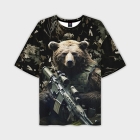 Мужская футболка oversize 3D с принтом Медведь солдат с винтовкой в Новосибирске,  |  | 