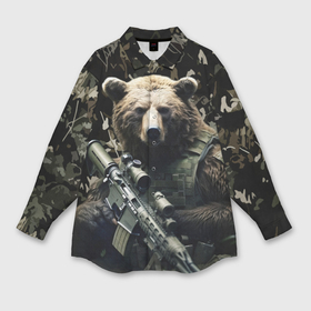 Мужская рубашка oversize 3D с принтом Медведь солдат с винтовкой в Новосибирске,  |  | 