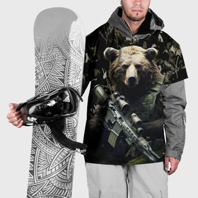 Накидка на куртку 3D с принтом Медведь солдат с винтовкой в Новосибирске, 100% полиэстер |  | 
