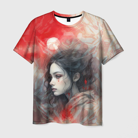 Мужская футболка 3D с принтом Девушка с красной слезой в Белгороде, 100% полиэфир | прямой крой, круглый вырез горловины, длина до линии бедер | 
