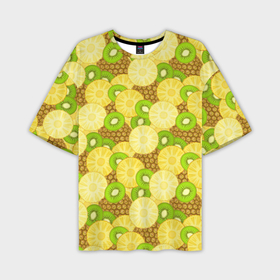Мужская футболка oversize 3D с принтом Фрукты   ананас и киви в Тюмени,  |  | Тематика изображения на принте: 