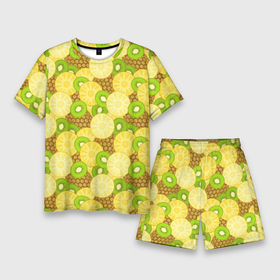 Мужской костюм с шортами 3D с принтом Фрукты   ананас и киви в Курске,  |  | Тематика изображения на принте: 