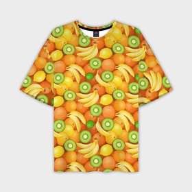 Мужская футболка oversize 3D с принтом Апельсины, бананы, киви, лимоны в Санкт-Петербурге,  |  | 