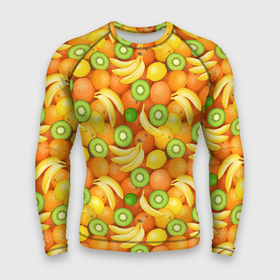 Мужской рашгард 3D с принтом Апельсины, бананы, киви, лимоны в Курске,  |  | Тематика изображения на принте: 