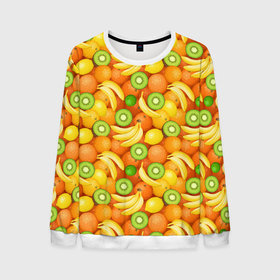 Мужской свитшот 3D с принтом Апельсины, бананы, киви, лимоны в Екатеринбурге, 100% полиэстер с мягким внутренним слоем | круглый вырез горловины, мягкая резинка на манжетах и поясе, свободная посадка по фигуре | 