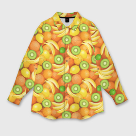 Мужская рубашка oversize 3D с принтом Апельсины, бананы, киви, лимоны в Санкт-Петербурге,  |  | 
