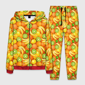 Мужской костюм 3D с принтом Апельсины, бананы, киви, лимоны в Санкт-Петербурге, 100% полиэстер | Манжеты и пояс оформлены тканевой резинкой, двухслойный капюшон со шнурком для регулировки, карманы спереди | 