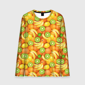 Мужской лонгслив 3D с принтом Апельсины, бананы, киви, лимоны в Санкт-Петербурге, 100% полиэстер | длинные рукава, круглый вырез горловины, полуприлегающий силуэт | 