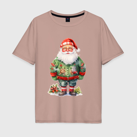 Мужская футболка хлопок Oversize с принтом 2024 Санта в Екатеринбурге, 100% хлопок | свободный крой, круглый ворот, “спинка” длиннее передней части | 