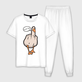 Мужская пижама хлопок с принтом Duck you   фак ю в Екатеринбурге, 100% хлопок | брюки и футболка прямого кроя, без карманов, на брюках мягкая резинка на поясе и по низу штанин
 | 