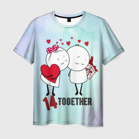 Мужская футболка 3D с принтом Мальчик и девочка с подарками , 100% полиэфир | прямой крой, круглый вырез горловины, длина до линии бедер | 