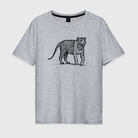 Мужская футболка хлопок Oversize с принтом Тигр гуляет в Белгороде, 100% хлопок | свободный крой, круглый ворот, “спинка” длиннее передней части | Тематика изображения на принте: 