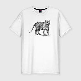 Мужская футболка хлопок Slim с принтом Тигр гуляет в Белгороде, 92% хлопок, 8% лайкра | приталенный силуэт, круглый вырез ворота, длина до линии бедра, короткий рукав | Тематика изображения на принте: 