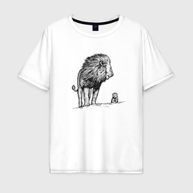 Мужская футболка хлопок Oversize с принтом Лев и львенок в Курске, 100% хлопок | свободный крой, круглый ворот, “спинка” длиннее передней части | 