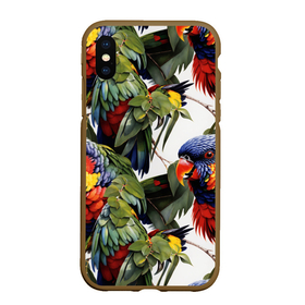 Чехол для iPhone XS Max матовый с принтом Яркие попугаи в Тюмени, Силикон | Область печати: задняя сторона чехла, без боковых панелей | Тематика изображения на принте: 
