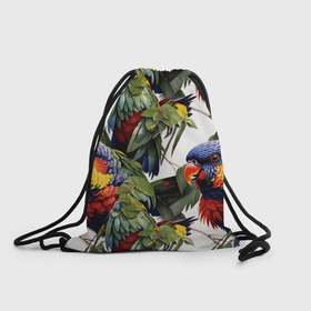 Рюкзак-мешок 3D с принтом Яркие попугаи , 100% полиэстер | плотность ткани — 200 г/м2, размер — 35 х 45 см; лямки — толстые шнурки, застежка на шнуровке, без карманов и подкладки | Тематика изображения на принте: 