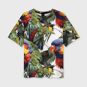 Женская футболка oversize 3D с принтом Яркие попугаи в Екатеринбурге,  |  | 