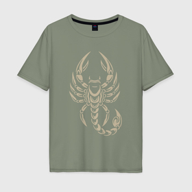 Мужская футболка хлопок Oversize с принтом Scorpion знак зодиака в Кировске, 100% хлопок | свободный крой, круглый ворот, “спинка” длиннее передней части | 